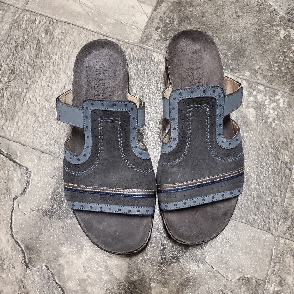 Naot Nifty Blue Gray Suede Leather Slip-on Slide Chunky Block Heel Sandals 37 - Picture 3 of 8